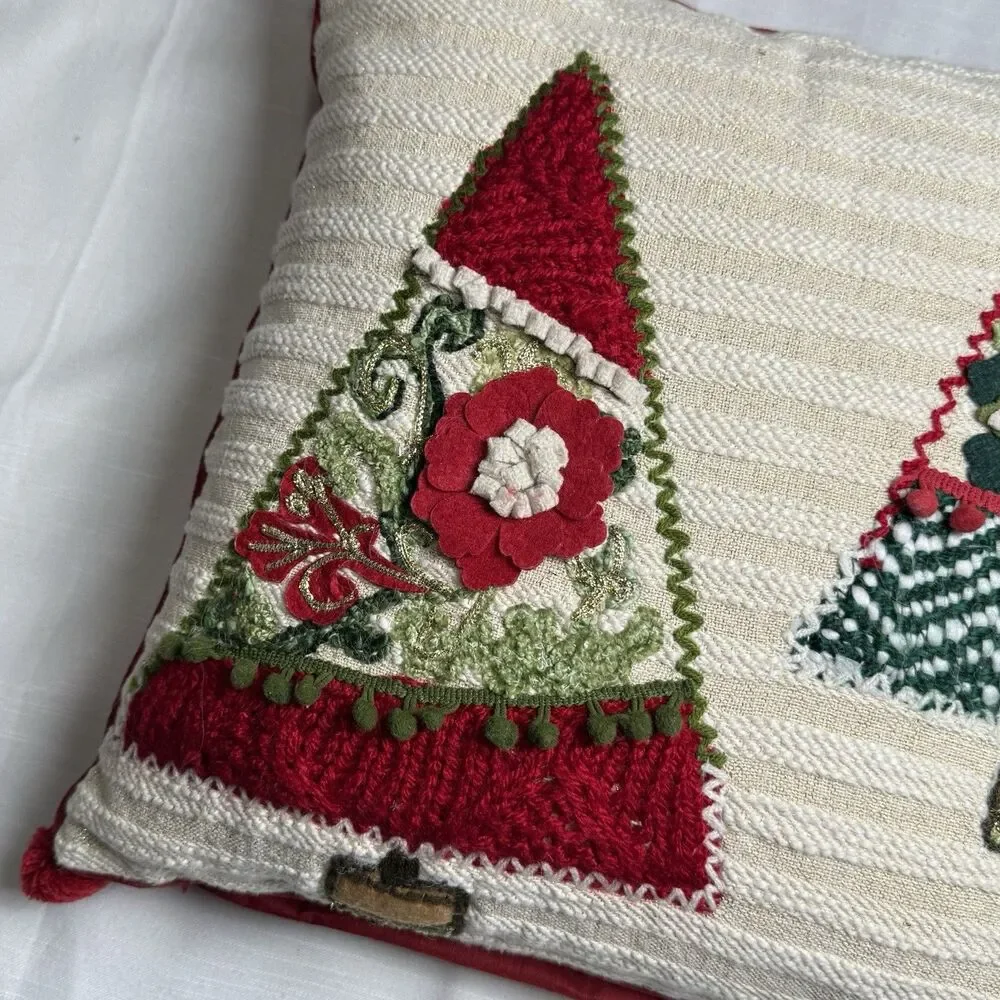 Holiday Embellished Christmas Tree Decorative Throw Pillow Zip Cover 16”x16”